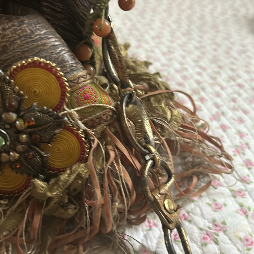 Vintage Mary Francis frame bag, textured leather gold hardware boho - Picture 3 of 8